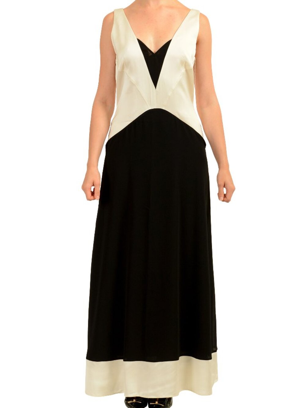 Hugo Boss Women's "Depalma" Two Tone V-Neck A-Line Long Dress US 4 IT 40